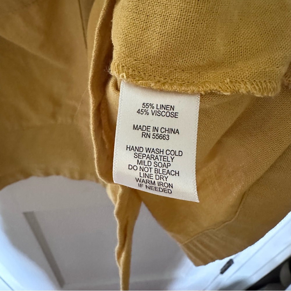 Yellow Linen Blend Short Sleeve Shirt With Pockets, Lagenlook, Beach Cover-up - Picture 9 of 11